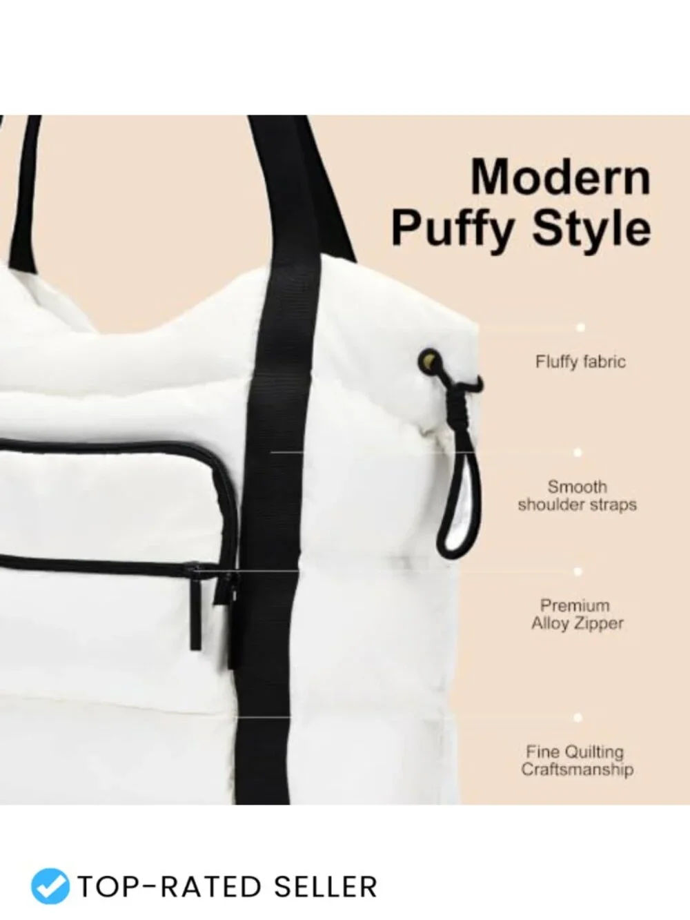 Lightweight Quilted Puffer Tote Bag with Multiple Pockets